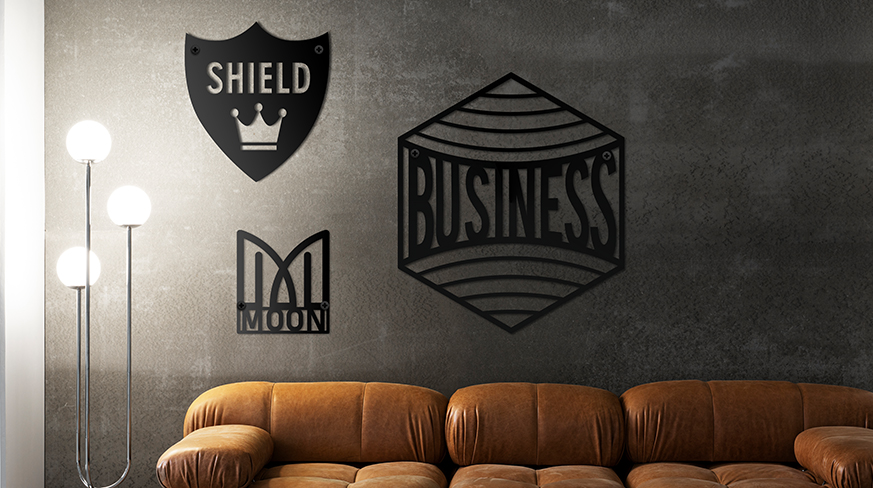 Logotipo metálico de empresa con iluminación LED