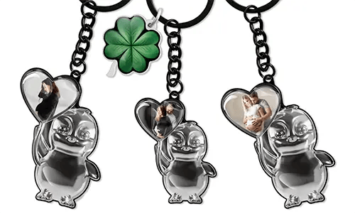 Portachiavi cuore pinguino personalizzato con foto – Regalo carino per futuri genitori