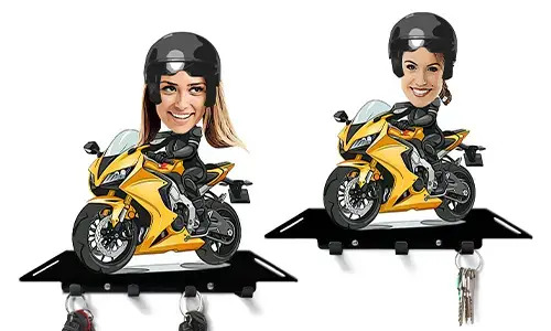 Porte-clés mural personnalisé Voiture Bande Dessinée - Moto Femme