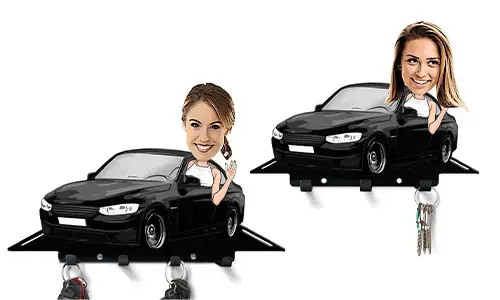 Porte-clés mural personnalisé voiture de bande dessinée femme