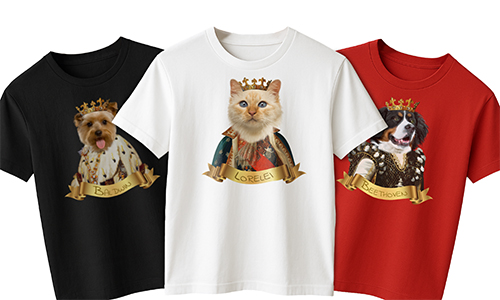 Personalisierte T-Shirts mit königlichem Porträt von Hund und Katze