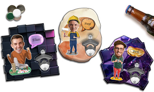 Apribottiglie da parete con nome e design personalizzato