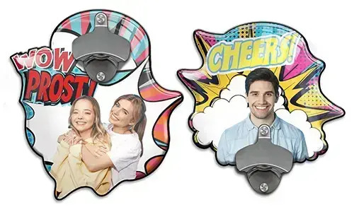 Apribottiglie da parete con foto a fumetto