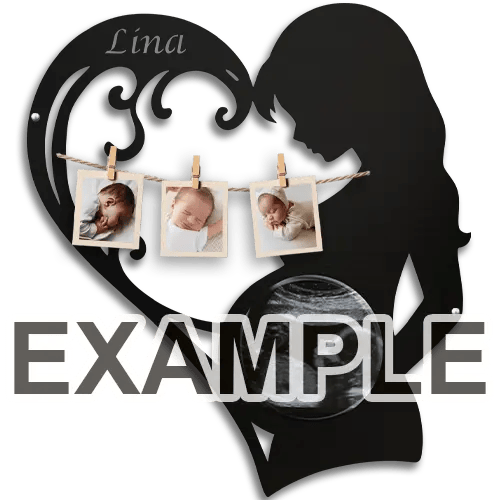 Decorazione murale in metallo con ecografia e foto desiderate per la futura mamma