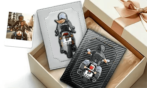 Personalised doc holder for motorcycle with name and licence plate - gift for your dear daughter