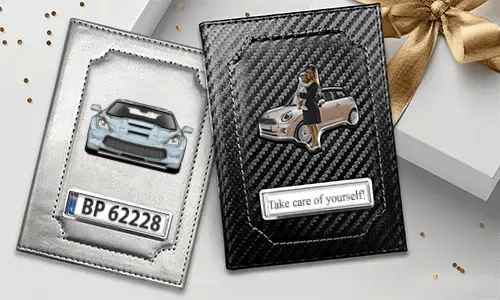 Fahrzeugscheinhülle mit Foto und Nummernschild für deine Mutter