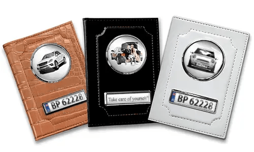 Standard car document holder with car/photo and license plate for couples
