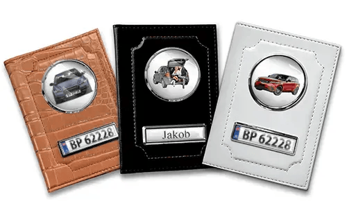 Porta documenti auto standard con auto/foto e targa per tuo marito