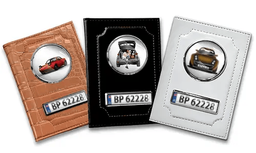 Porta documenti auto standard con auto/foto e targa per tua moglie