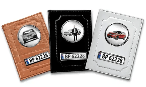 Porte-documents de voiture standard pour hommes avec voiture/photo et plaque d'immatriculation