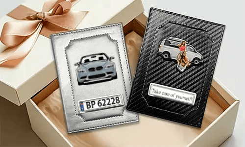 Personalisierte Fahrzeugschein Hülle mit Auto/Foto und Kennzeichen für beste Freunde