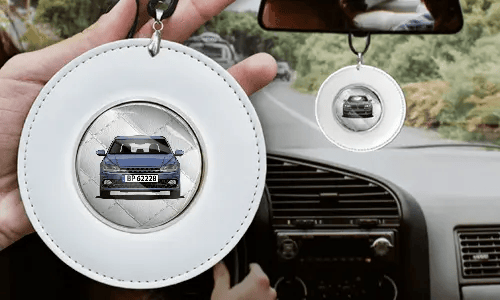 Autospiegelanhänger Rund - Weißes Leder