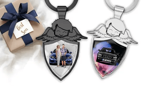 Llavero personalizado de ángel en forma de escudo - regalo para tu hijo