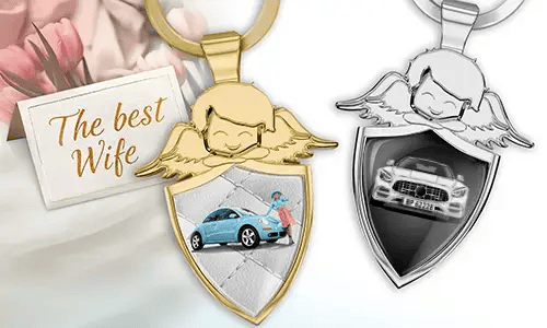 Portachiavi scudo angelo personalizzato - regalo per tua moglie