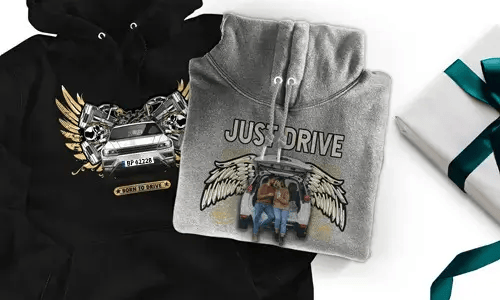 Hoodie with car motif for husband