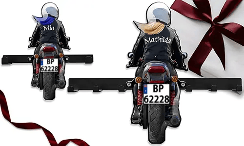 Fajny motocyklowy wieszak na klucze na ścianę – z Twoim imieniem i tablicą rejestracyjną!