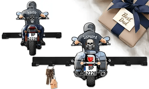 Wieszak na klucze motocyklowe dla twojego taty - najlepszy prezent z jego imieniem i numerem rejestracyjnym