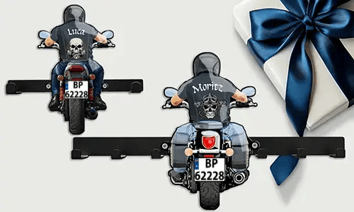 Wieszak na klucze motocyklowe dla twojego dziadka z jego imieniem i numerem rejestracyjnym