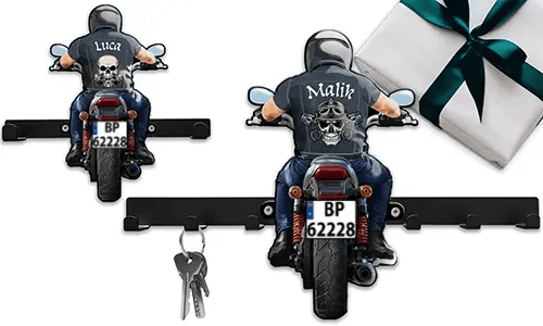 Einzigartiger Motorrad-Schlüsselhalter-Wand für deinen Ehemann - sein Name und Kennzeichen