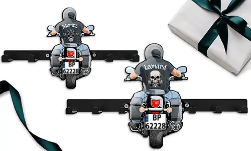 Porte-clés mural de moto original avec nom et plaque d'immatriculation - cadeau unique pour ton fils