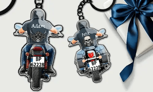 Porte-clés biker avec le nom de ton mari !