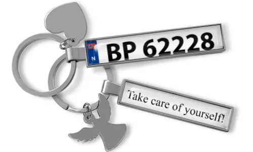 Premium metal keychain with custom license plate tag and engraved pendant design