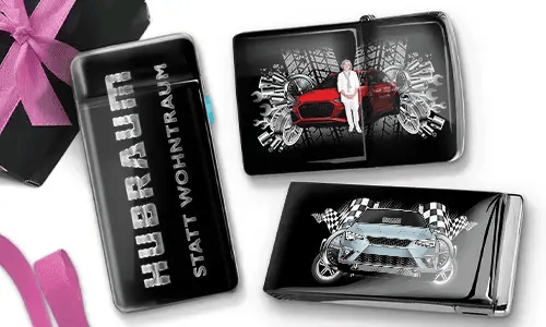 Tuning-Feuerzeug mit Auto/Foto und Kennzeichen für deine Oma