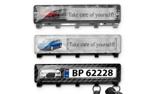 Keyholder-wall with car silhouette and licence plate for a car lover