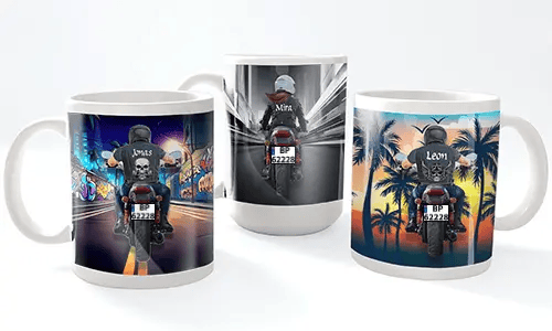 Motorfiets mok met naam