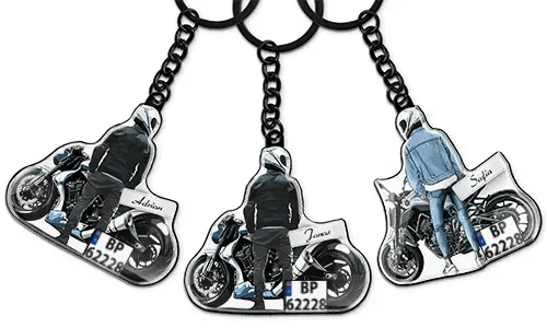 Gepersonaliseerde motorfiets-sleutelhanger met naam