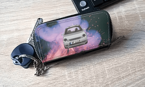 autoschlüssel cover mit Feuer Hintergrund und Autosilouette autoschlüssel etuis
