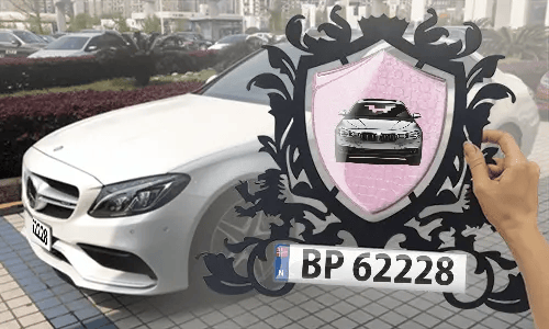 metallschild gestalten schwarz gepulvert mit Rosa Schlangenleder Hintergrund in der Hand personalisiertes metallschild