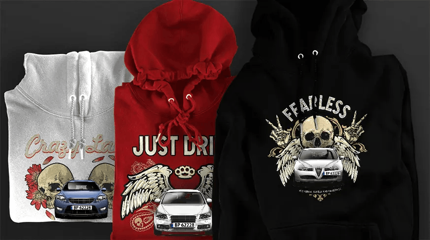 Design mikiny s siluetou auta